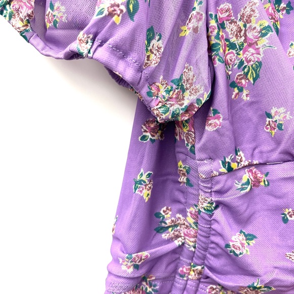 Love, Fire Plus Mesh Crop Top Cap Sleeve Purple Floral NWT - Picture 3 of 6